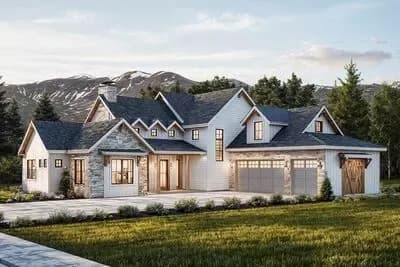 Rugged New American House Plan with Vaulted Great Room and Master Suite
