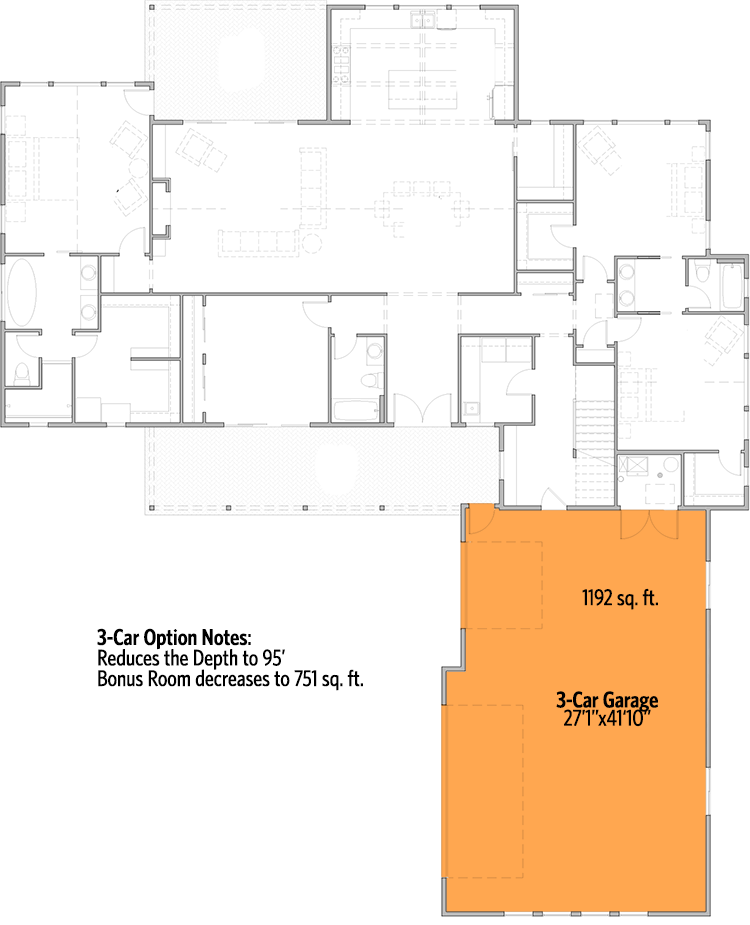 Plan 365003PED: Modern Farmhouse with 4-Car Courtyard-Entry Garage - Floor Plan - 3-Car Garage Option - Country, Craftsman, Modern Farmhouse, New American