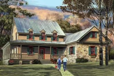 4-Bed Country House Plan with Large (Partially Screened) Wrap-Around Porch