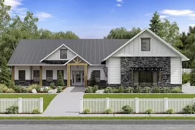 New American Mountain Home Plan with Bonus Room above Garage