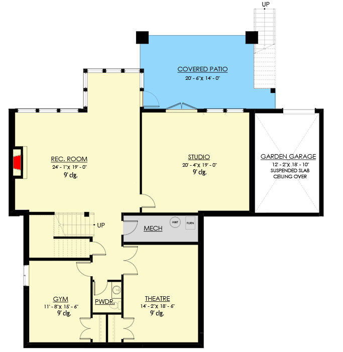 Plan 270023AF: Two-Story Home Plan with Lower Level Studio and Garden Garage - 3415 Sq Ft - Floor Plan - Lower Level - European, Georgian, Southern, Traditional