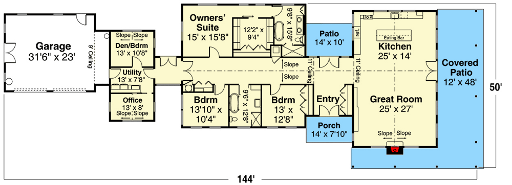 Plan 720009DA: One-Level Modern Farmhouse Plan with Wrap-Around Porch - Floor Plan - Main Level - Contemporary, Country, Mid Century Modern, Modern Farmhouse, New American, Ranch, Scandinavian