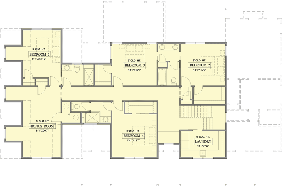 Plan 365004PED: 5-Bed Modern Farmhouse Plan with Laundry on Both Floors - Floor Plan - 2nd Floor - Farmhouse, Modern Farmhouse, New American, Traditional