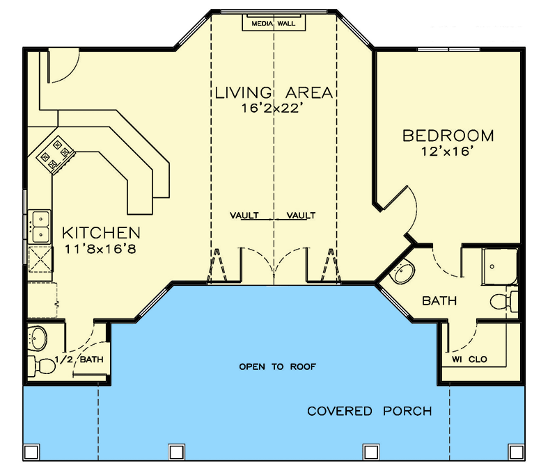 Plan 530027UKD: 1-Bedroom Home Plan with Large Covered Porch - Floor Plan - Main Level - Vacation