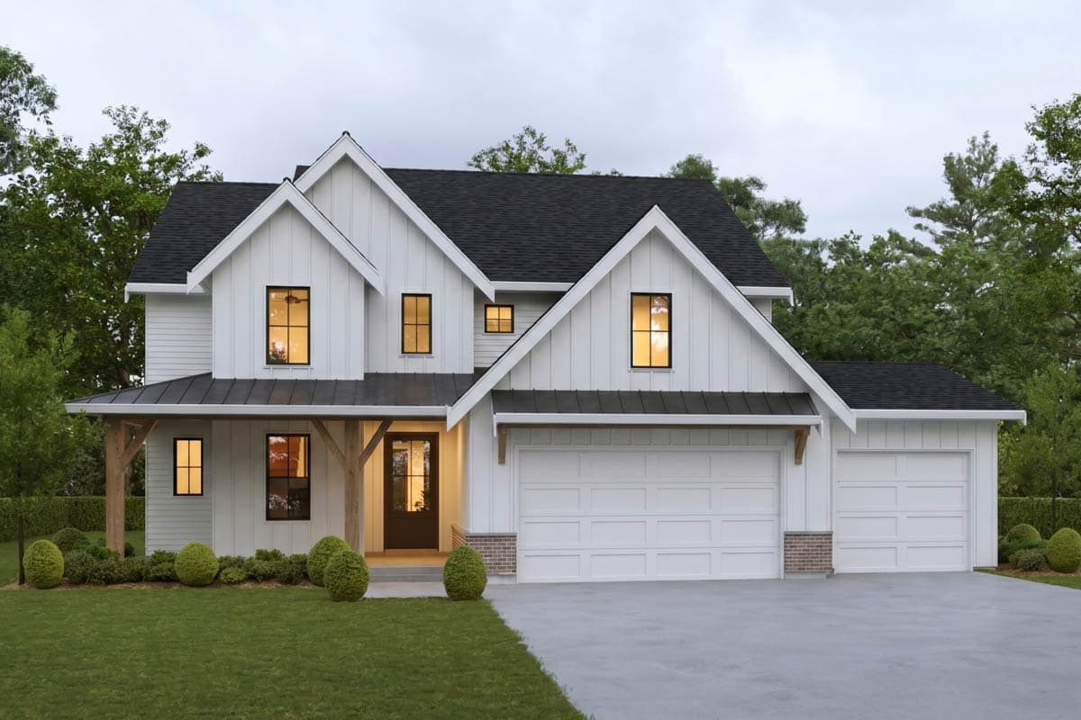 Plan 270027AF: 4-Bedroom Modern Farmhouse Plan with Main-Level Flex Space - Image #2 - Craftsman, Modern Farmhouse, New American