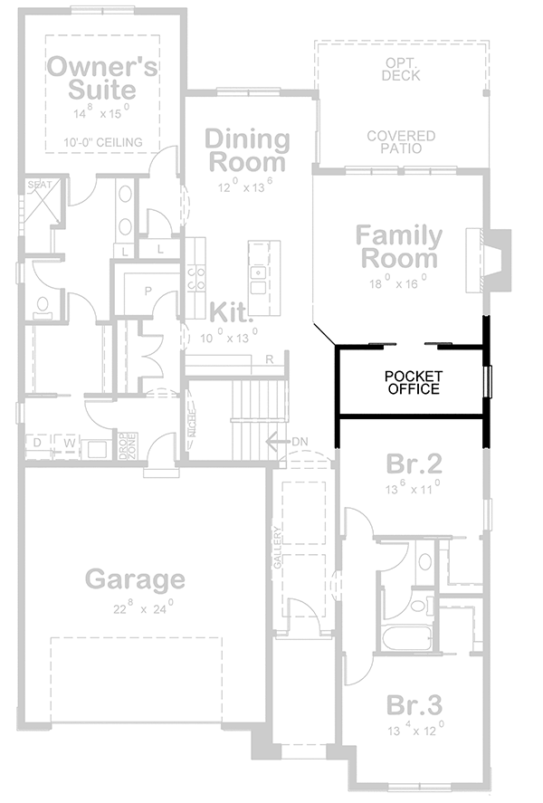 Plan 42647DB: 3-Bed House Plan with Pocket Office Option - Floor Plan - Optional First Level Layout - Prairie, Ranch, Southern