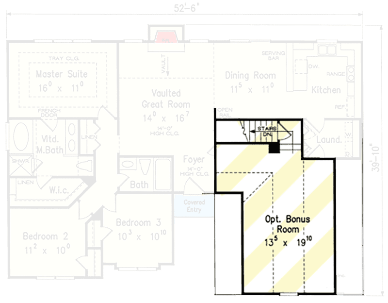 Plan 710375BTZ: 3-Bedroom Brick Home Plan with Expansion Over The Garage - Floor Plan - Bonus - Southern, Traditional