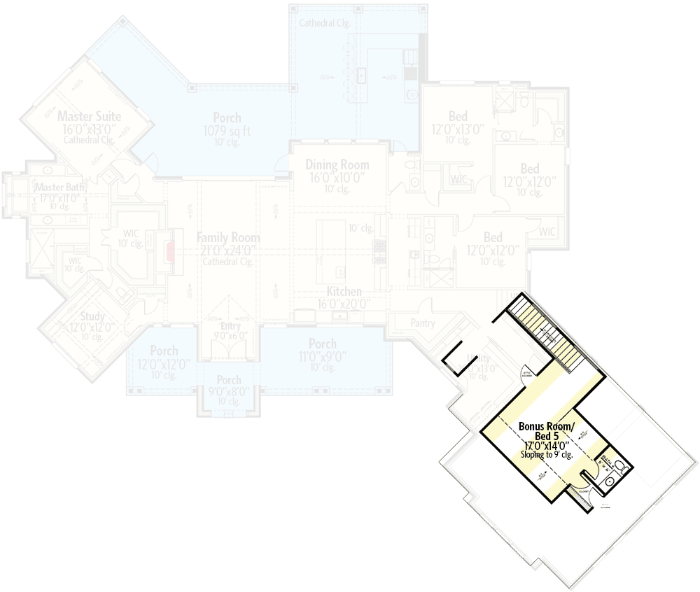 Plan 915047CHP: Exclusive 4-Bed Home Plan with Bonus 5th Bedroom Above Angled Garage - 3576 Sq Ft - Floor Plan - Bonus Level - Country, Hill Country, New American, Transitional