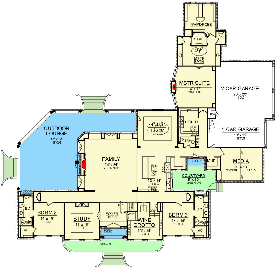 Plan 36627TX: Luxury European Home Plan with Wine Grotto - Floor Plan - Main Level - European, French Country