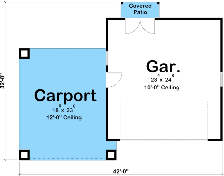 Plan 62920DJ: 2-Car Detached Garage Plan with Over-sized Carport - Floor Plan - Main Level