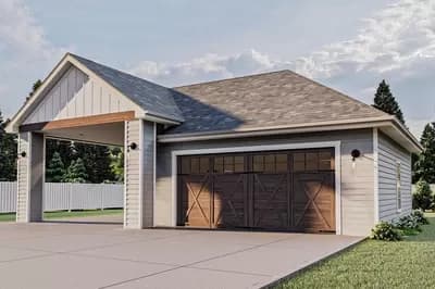 2-Car Detached Garage Plan with Over-sized Carport