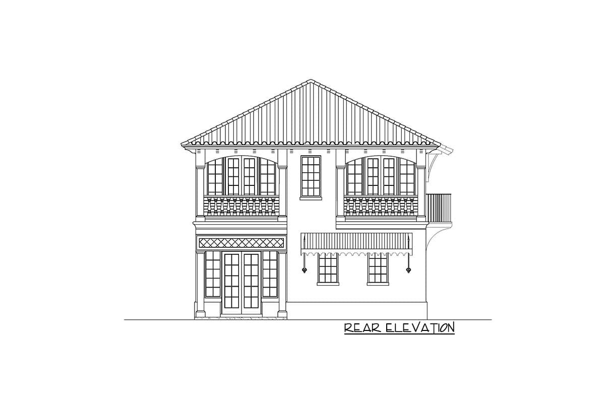 Plan 735004CAR: 3-Bed Modern Mediterranean House Plan with 6 Upstairs Balconies - Image #4 - Coastal, European, Florida-Style, Mediterranean