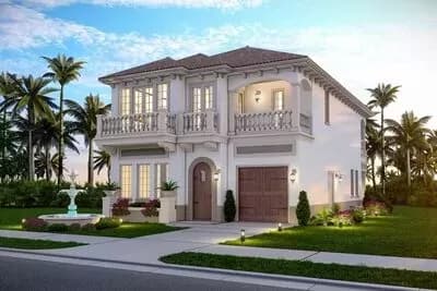 3-Bed Modern Mediterranean House Plan with 6 Upstairs Balconies