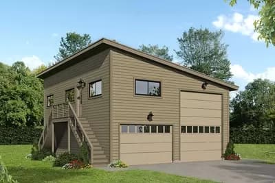 RV Garage Plan Loft Accessible by External Stairs
