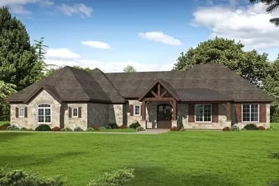 3-Bed Country Craftsman Plan with Private Master Bedroom