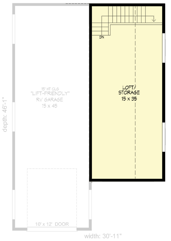 Plan 68674VR: Detached 2-Car RV-Friendly Garage with Storage Loft - 1276 Sq Ft - Architectural Designs - Floor Plan - 2nd Floor - Contemporary