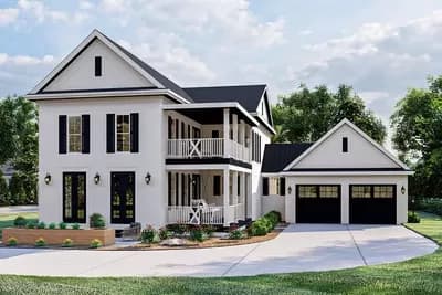 2-Story Southern Home Plan with Stacked Porches and a 2-Car Garage
