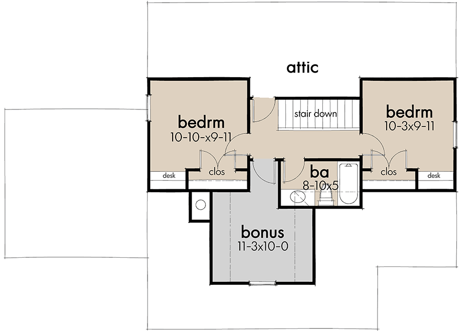 Plan 16920WG: 3-Bed New American Cottage House Plan with Carport and Bonus - 1302 Sq Ft - Floor Plan - 2nd Floor - Cottage, Country, Farmhouse, Modern Farmhouse, New American