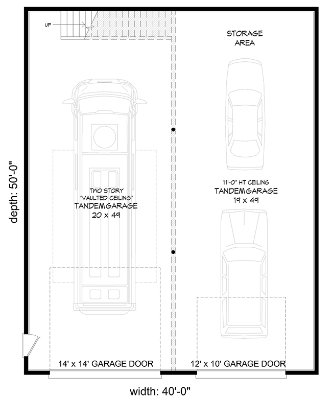 Plan 68675VR: RV Garage with Huge 14' by 14' Garage Door - Floor Plan - Main Level - Contemporary, Modern