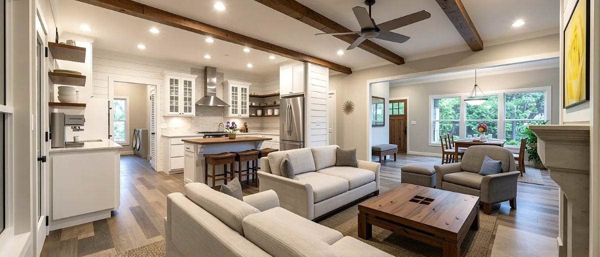 Plan 28940JJ: Simple One-Story 3-Bedroom House Plan with Attached 2-Car Garage - 1663 Sq Ft - Image #4 - Cabin, Country, Farmhouse, Ranch, Southern, Traditional