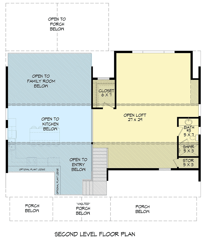 Plan 68677VR: 3-Bedroom Vacation Retreat with Spacious Loft with Full Bathroom - Floor Plan - 2nd Floor - Mountain, Ranch, Rustic