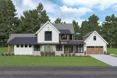 Modern Farmhouse Plan with Main Floor Master and Home Office