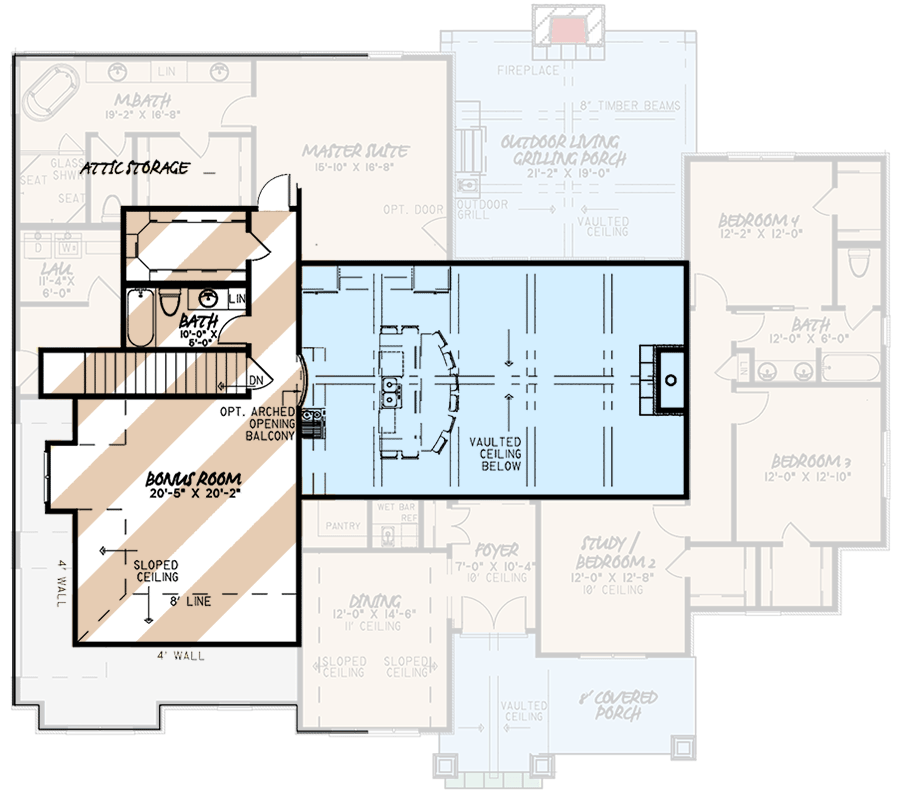 Plan 70676MK: 4-Bed French Country House Plan with Vaulted Ceiling and Bonus Room - 2537 Sq Ft - Floor Plan - Bonus Level - Country, European, French Country, Traditional