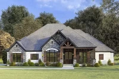 4-Bed French Country House Plan with Vaulted Ceiling and Bonus Room - 2537 Sq Ft