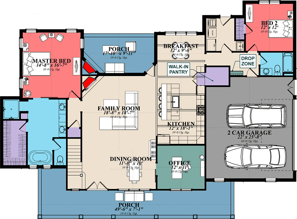 Plan 86349HH: 3-Bed Country House Plan with Wrap-Around Porch and Home Office - Floor Plan - Main Level - Country, Farmhouse, New American, Traditional