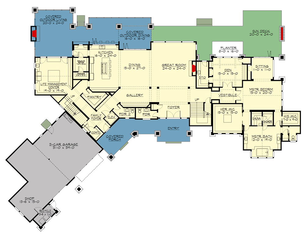 Plan 23867JD: Spacious Mountain House Plan with Indoor Outdoor Living - Floor Plan - Main Level - Craftsman, Mountain, Northwest