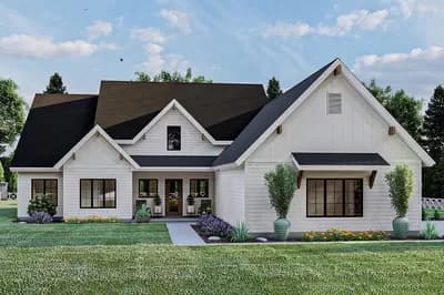 3-Bed New American Farmhouse Plan with 3 Sets of French Doors - 2075 Sq Ft