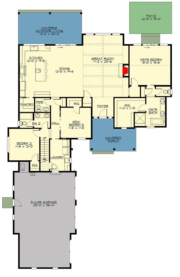 Plan 23868JD: Modern Farmhouse Plan with Bonus Room Above a 3-Car Garage - Floor Plan - Main Level - Craftsman, Farmhouse, Modern Farmhouse, New American, Northwest