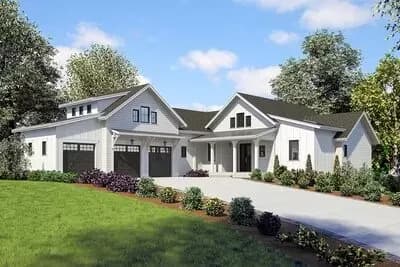 Modern Farmhouse Plan with Bonus Room Above a 3-Car Garage