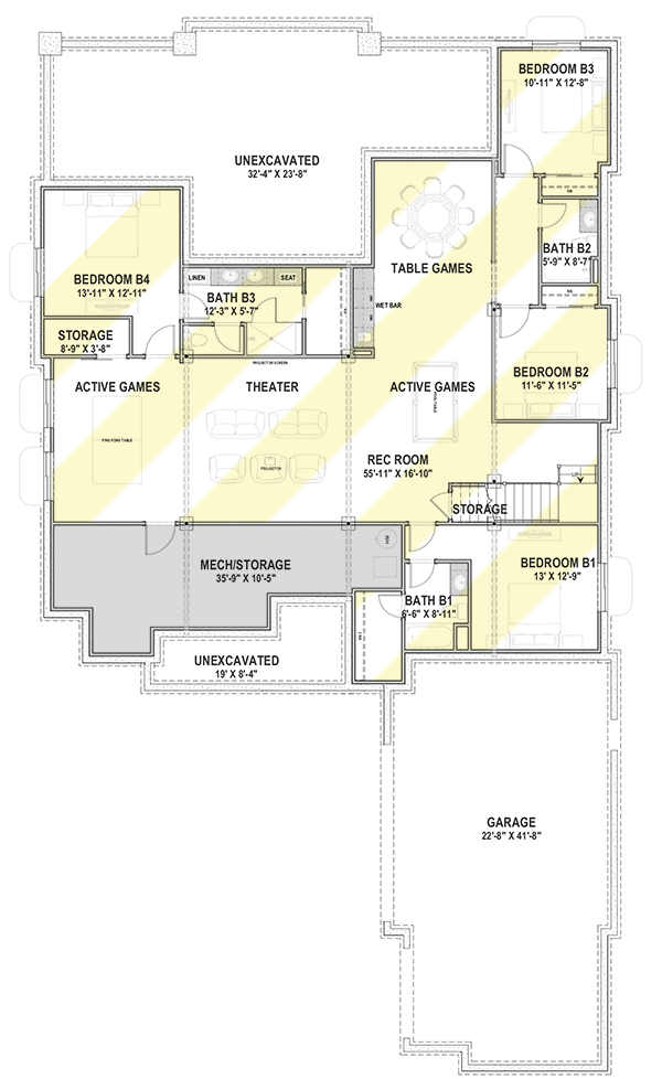 Plan 64508SC: Exclusive Mountain Craftsman Plan with Indoor Outdoor Living - Floor Plan - Lower Level Layout - Craftsman, Mountain, New American, Northwest, Ranch