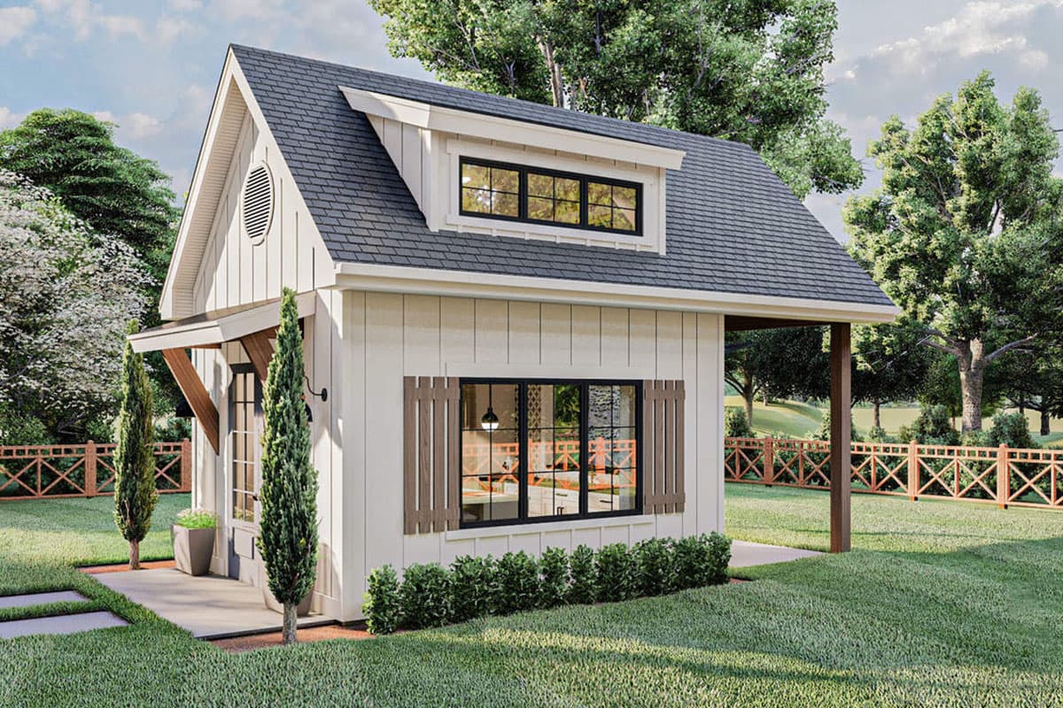 Plan 62925DJ: Modern Farmhouse Backyard Office Plan with Loft - Image #4 - Modern Farmhouse