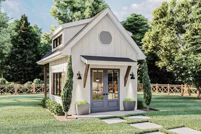 Modern Farmhouse Backyard Office Plan with Loft