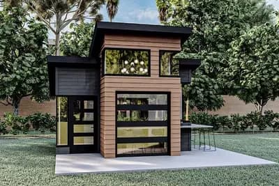 Modern Backyard Office Plan with Bar and Snack Area