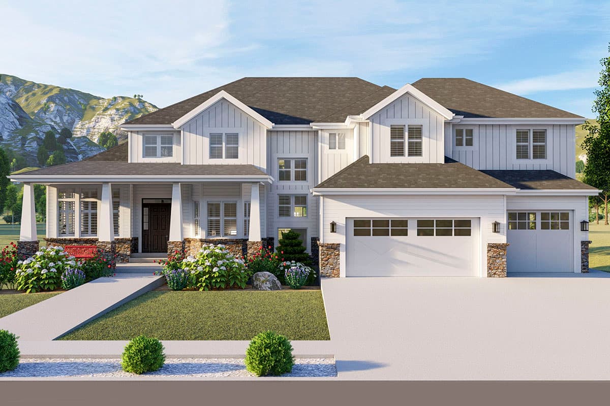 Plan 61366UT: New American Craftsman Home Plan with Hobby Room and Home Office - Image #4 - Craftsman, Mountain, New American, Traditional, Vacation