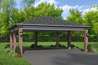 Hip-Roofed 2-Vehicle Carport Plan