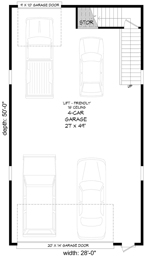 Plan 68683VR: Barn-Like Detached 1400 Sq Ft RV-Friendly Garage Plan with Storage Above - Floor Plan - Main Level - Barndominium, Country
