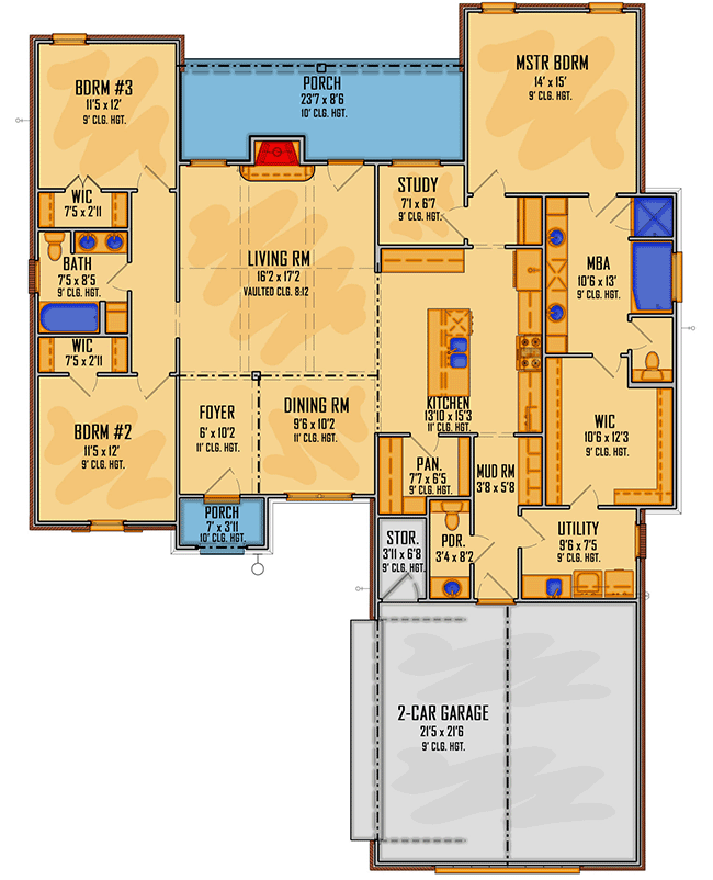 Plan 510166WDY: Exclusive One-level House Plan with Private Master Suite - Floor Plan - Main Level - Acadian, Country, European, French Country, Louisiana-Style, New American, Southern, Traditional