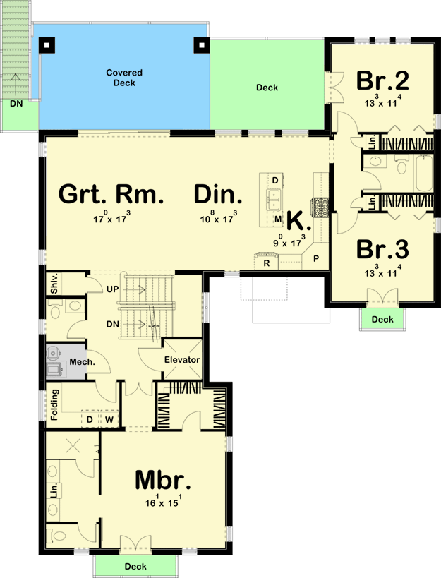 Plan 62929DJ: Coastal Home Plan with Third Floor Family Room and Deck - Floor Plan - 2nd Floor - Coastal Contemporary, European, Florida-Style, Mediterranean, Transitional