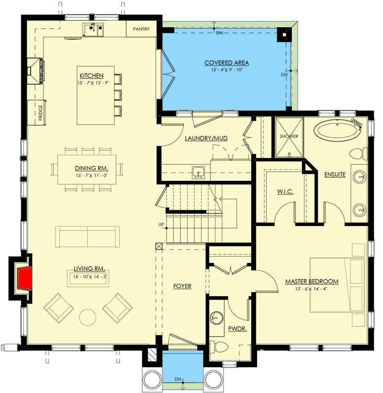 Plan 270036AF: Two-Story European Home Plan with Main-level Master Bedroom - 1879 Sq Ft - Floor Plan - Main Level - European, French Country, Traditional