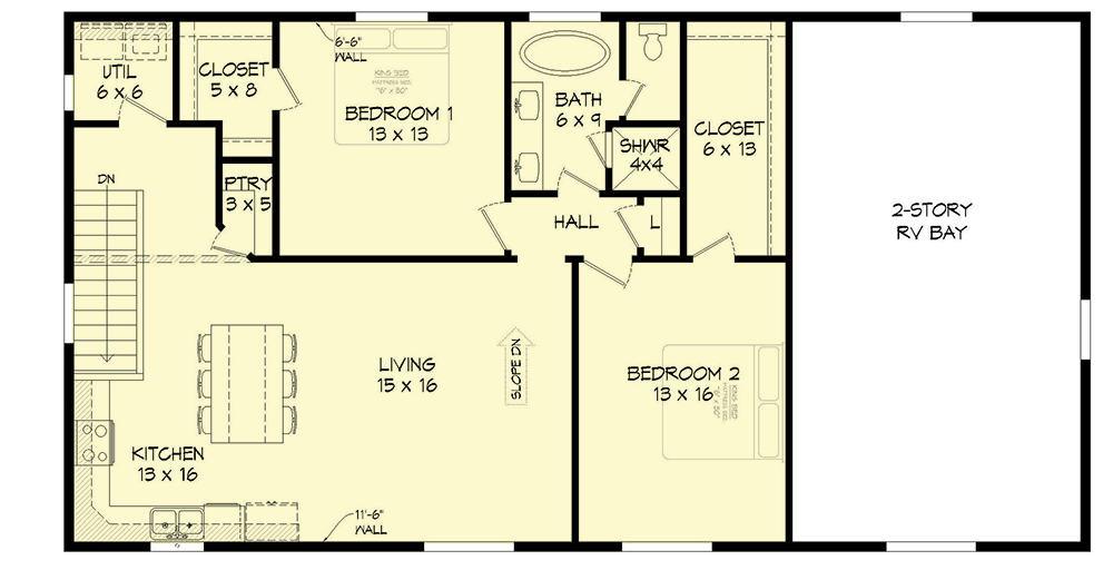 Plan 68688VR: 4-car Garage Apartment with RV Parking - Floor Plan - 2nd Floor - Carriage, Contemporary, Rustic
