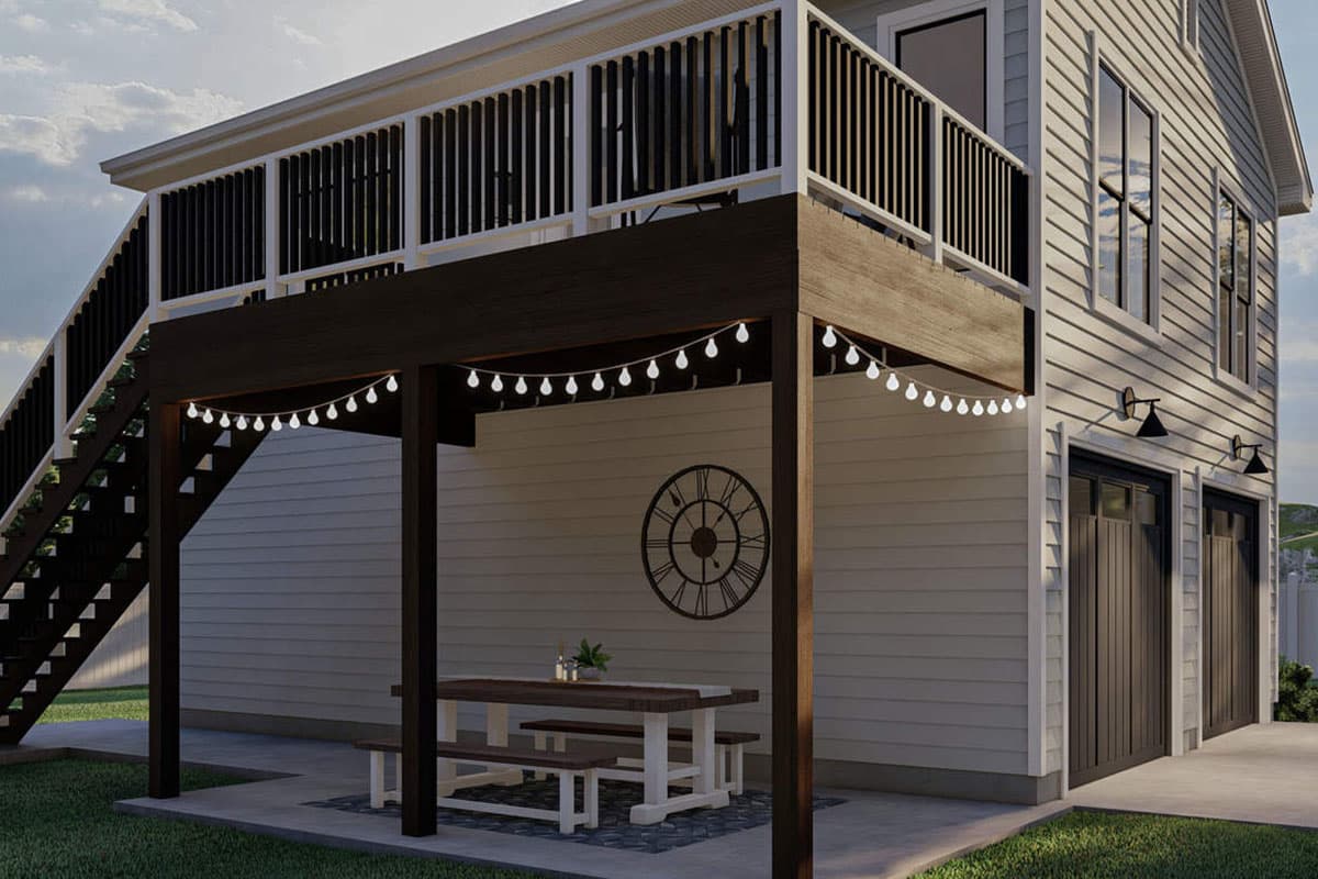 Plan 62930DJ: 1-Bedroom Carriage House Plan with Second Level Deck - Image #5 - Barndominium, Carriage