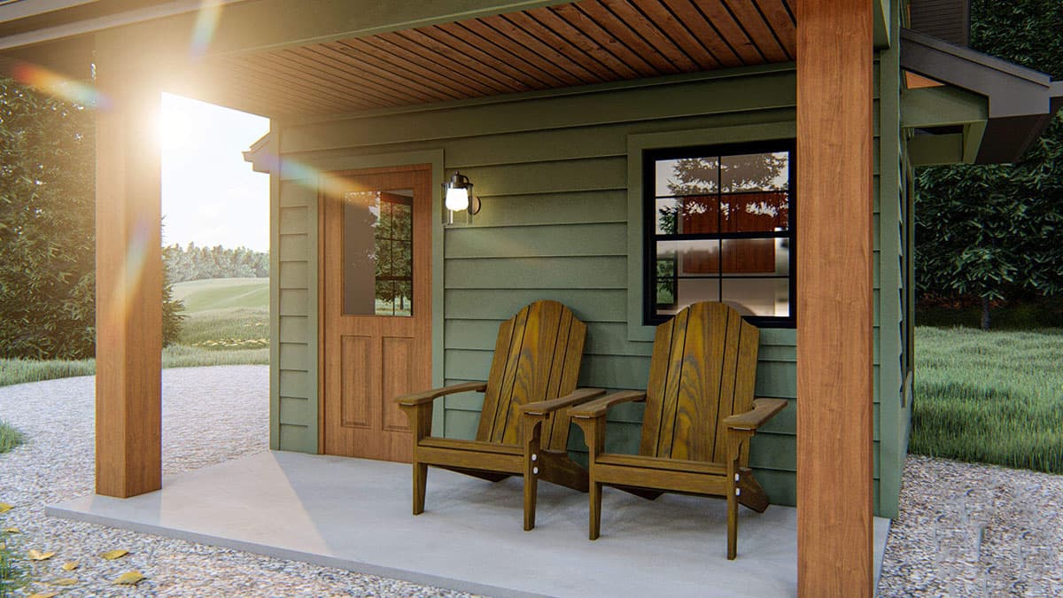 Plan 62933DJ: Simple Backyard Cottage Plan with Kitchenette - Image #4 - Cottage, Craftsman, Mountain, Vacation