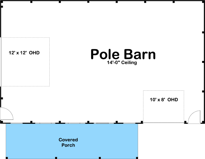 Plan 62934DJ: Rectangular Pole Barn with Covered Porch - Floor Plan - Main Level