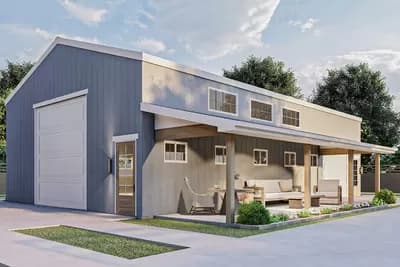 Rectangular Pole Barn with Covered Porch