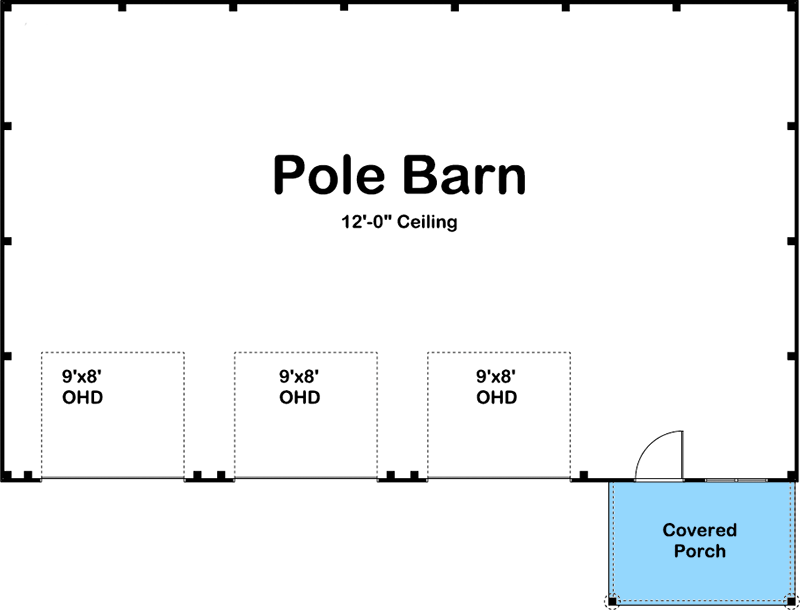 Plan 62935DJ: 3-Car Country Garage Plan with Pole Barn Construction - Floor Plan - Main Level - Barndominium, Country, Traditional
