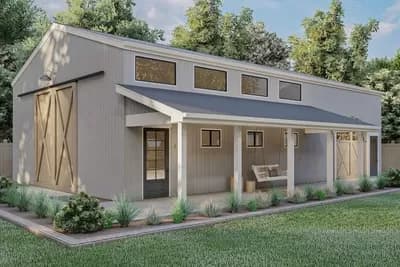 Rectangular Garage with Covered Porch